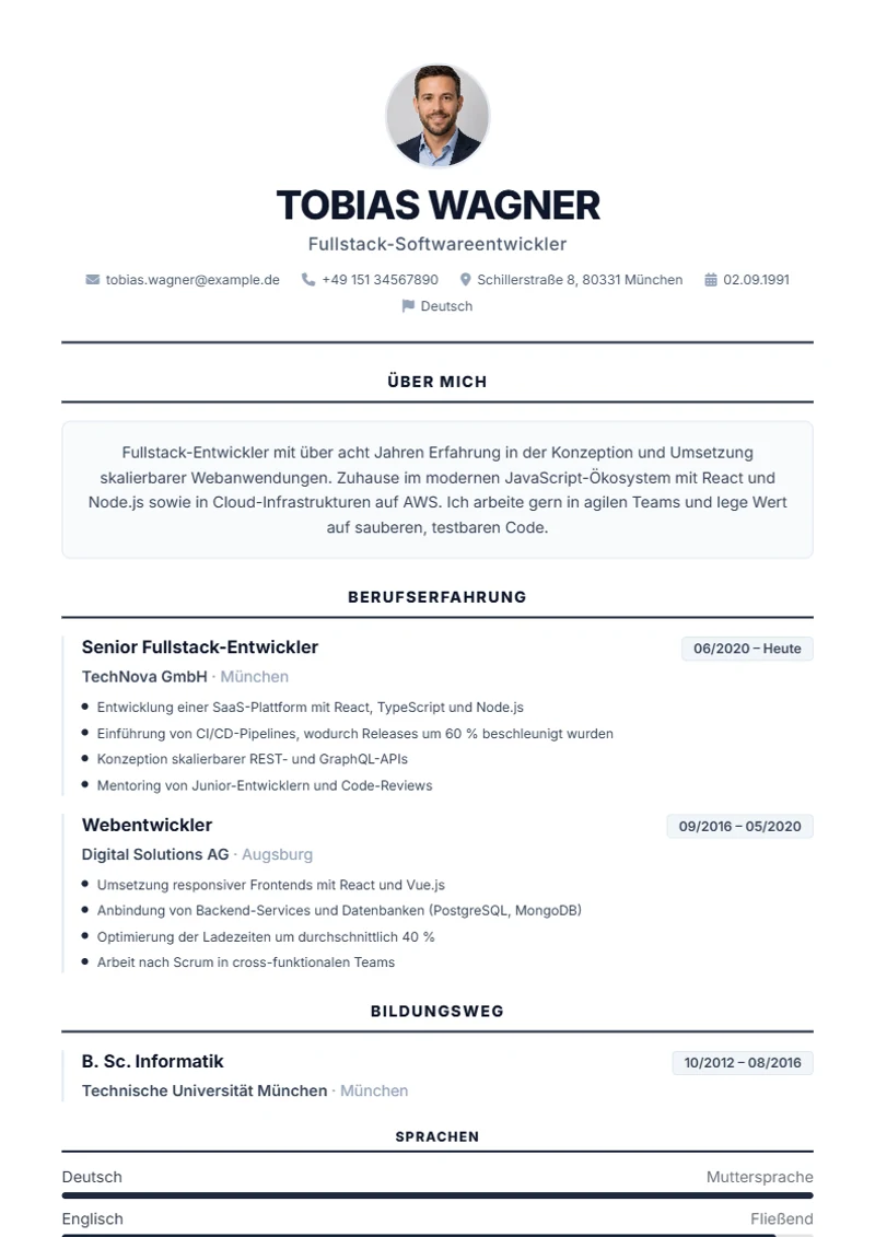 Classic Elegant Schweizer Lebenslauf Vorlage