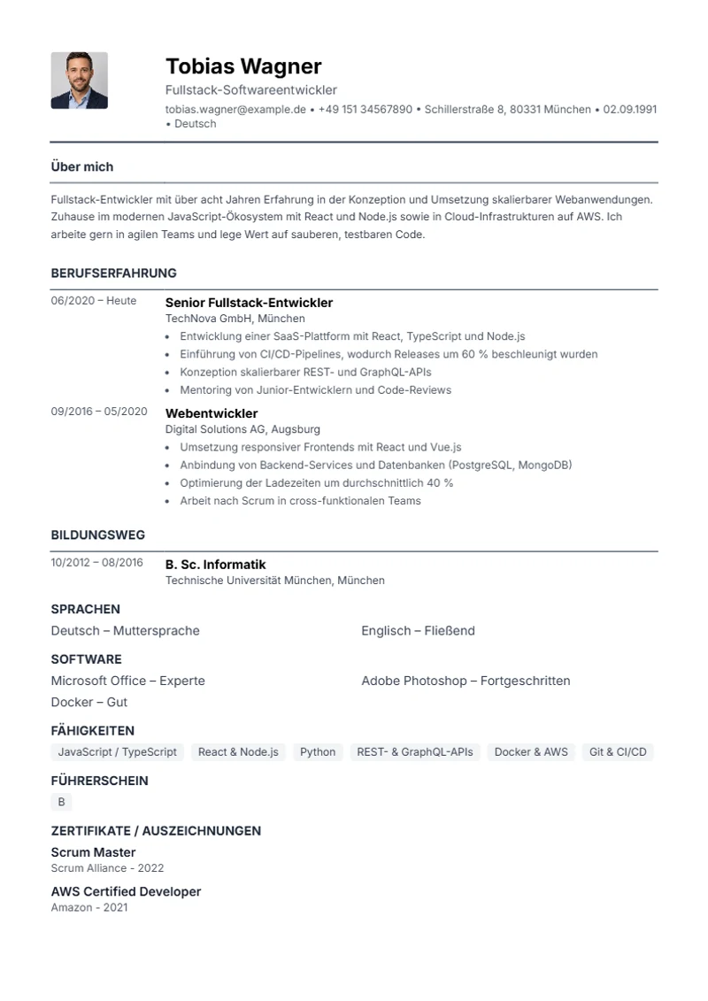 Compact One Page Schweizer Lebenslauf Vorlage