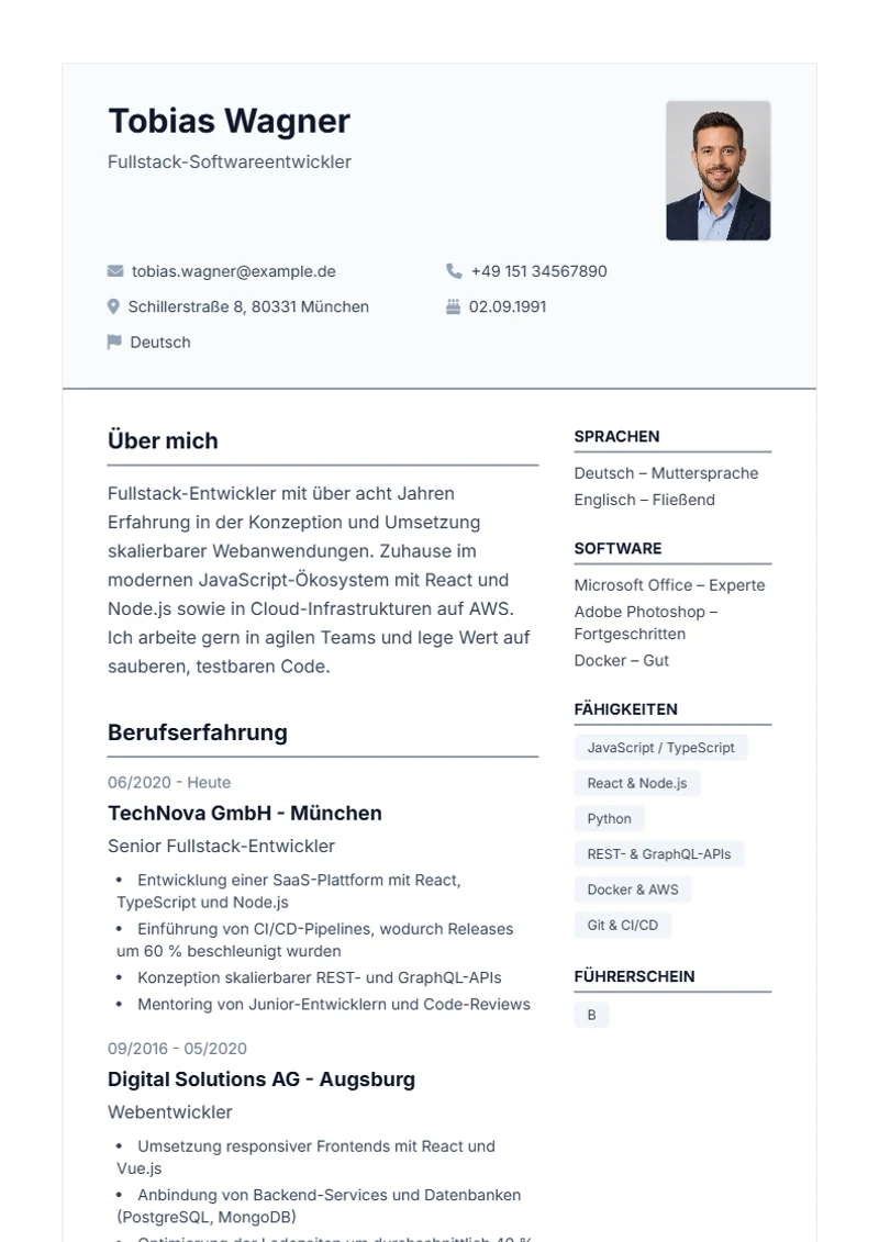 Professional DIN Schweizer Lebenslauf Vorlage