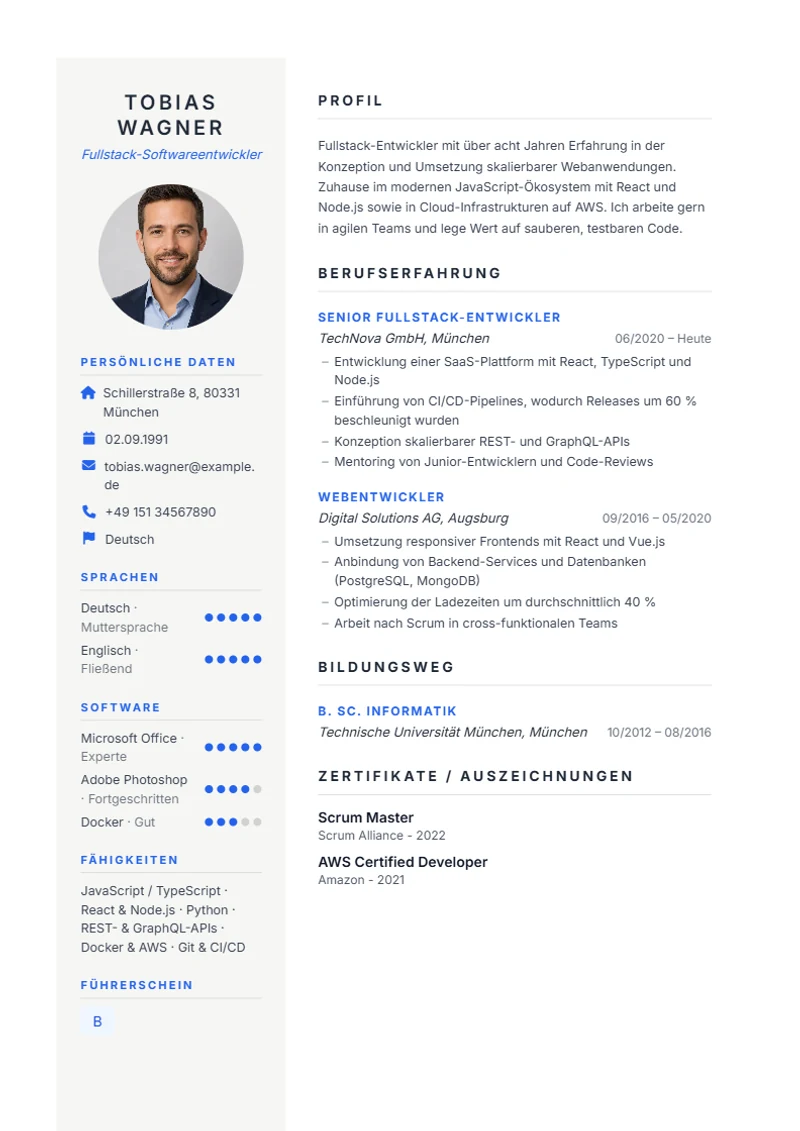 Prestige Luxury Schweizer Lebenslauf Vorlage