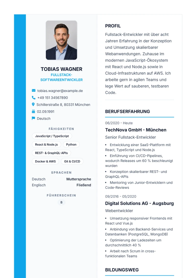 Sidebar Pro Schweizer Lebenslauf Vorlage