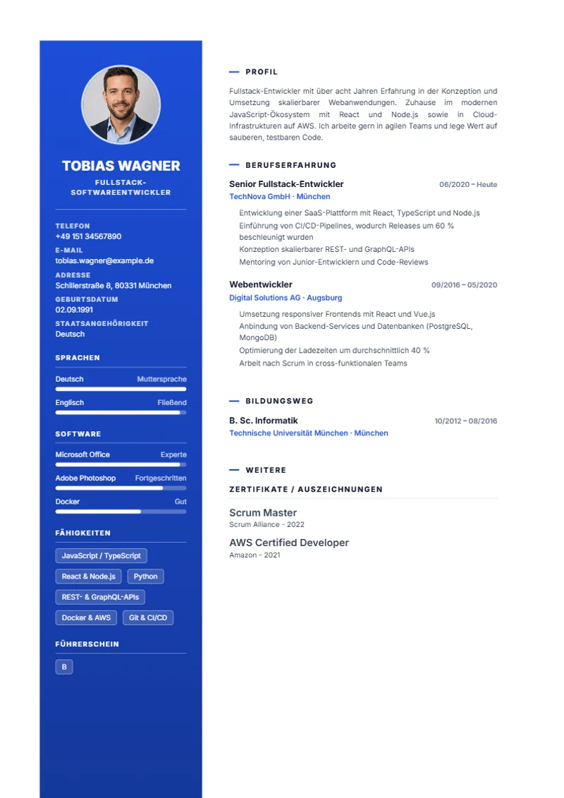 Classic Sidebar Schweizer Lebenslauf Vorlage