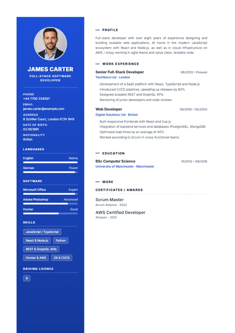 Classic Sidebar Schweizer Lebenslauf Vorlage