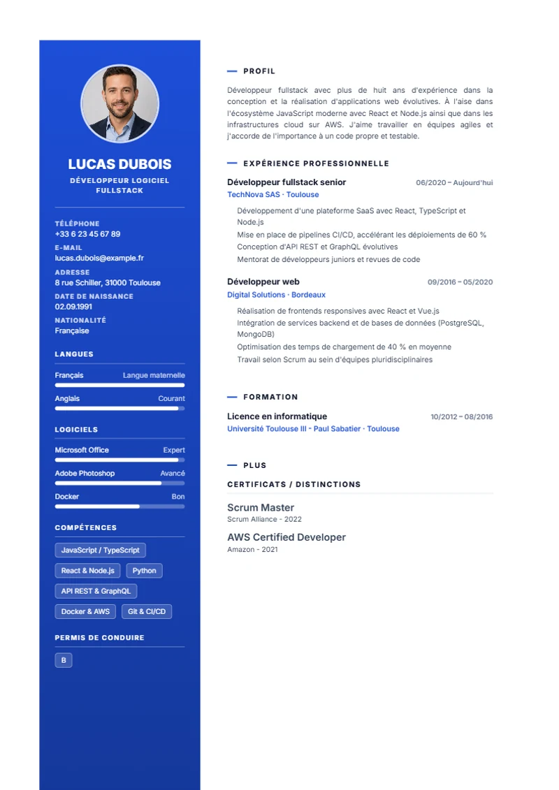 Classic Sidebar Schweizer Lebenslauf Vorlage