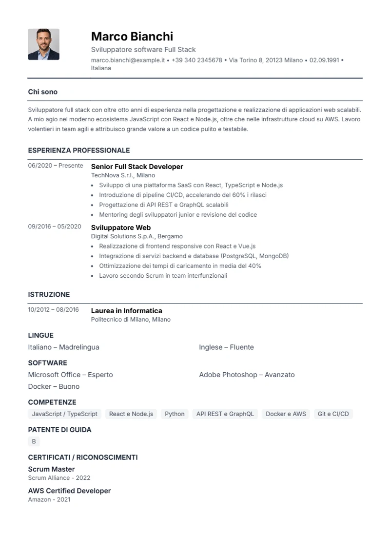 Compact One Page Schweizer Lebenslauf Vorlage