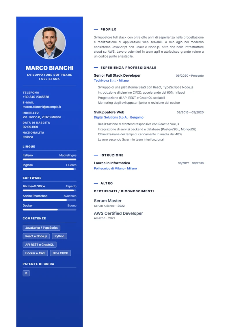 Classic Sidebar Schweizer Lebenslauf Vorlage